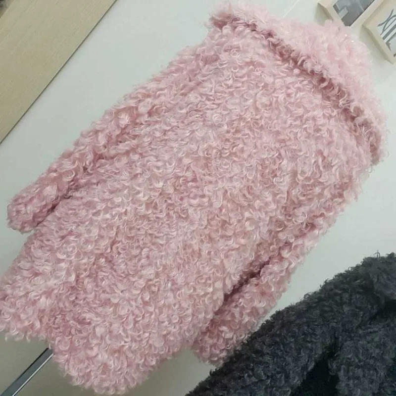 2023 New Women Winter Faux Wool Fur Coat Mid-length Loop Plush Overcoat Thicken Warm simple Jacket Slim Loose Fashion Outwear