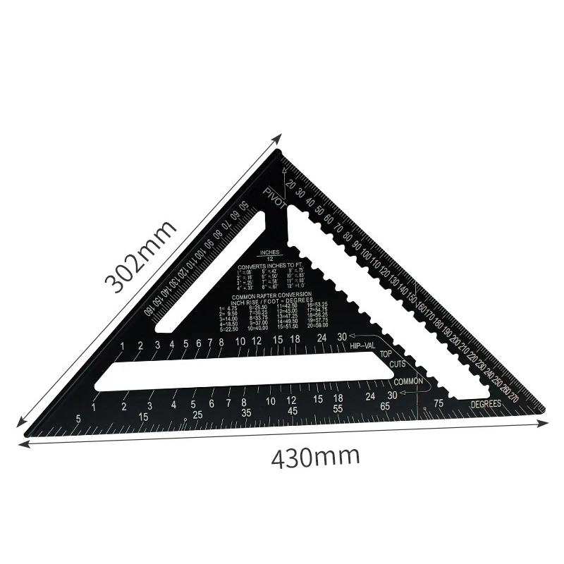 Carpenter Measuring Tool 12/7 inch Rafter Square Alloy Metal Triangle Ruler Protractor for Woodworking and Carpentry