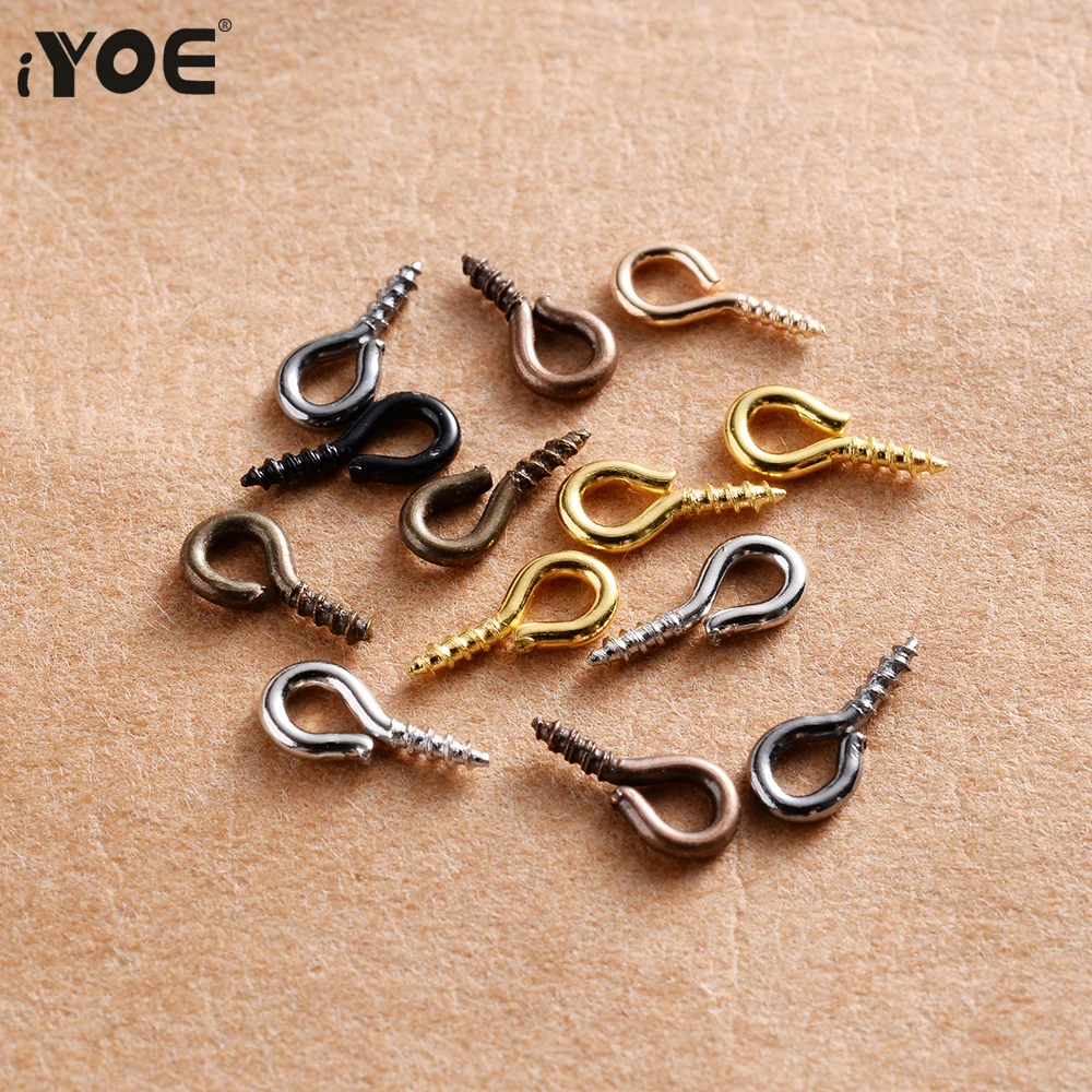 100 Mini Crochets à œil En Laiton - Pour Perles Semi-percées, Fabrication De Bijoux - 7x3 Mm, 5 Couleurs Assorties
