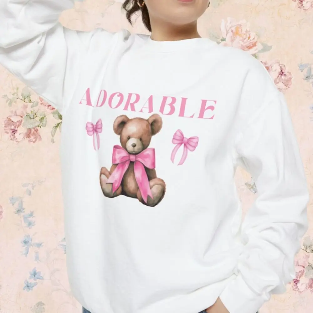 Pink Bow Adorable Teddy Bear Sweatshirt Soft Girl Era Princess Pullover Coquette Aesthetic Ribbon Girly Shirt Top Daughter Gift