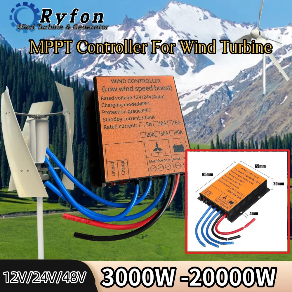 ตัวควบคุมกังหันลม MPPT 3000W 5000W 8000W ตัวควบคุมการผลิตพลังงานลม พร้อมระบบป้องกันการชาร์จเกิน มาตรฐานกันน้ำ IP67 1