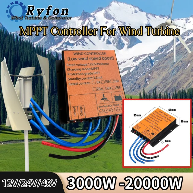 ตัวควบคุมกังหันลม MPPT 3000W 5000W 8000W ตัวควบคุมการผลิตพลังงานลม พร้อมระบบป้องกันการชาร์จเกิน มาตรฐานกันน้ำ IP67 1