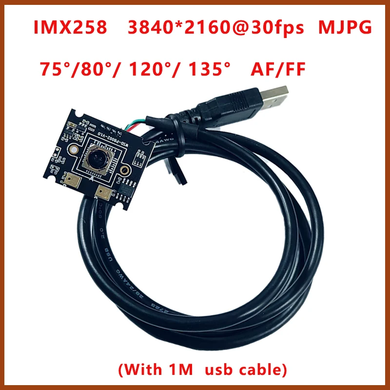 4K 12MP IMX258 HD USB2.0 Camera Module with MJPEG 3840x2160 30FPS Autofocus 75/120 Degree U