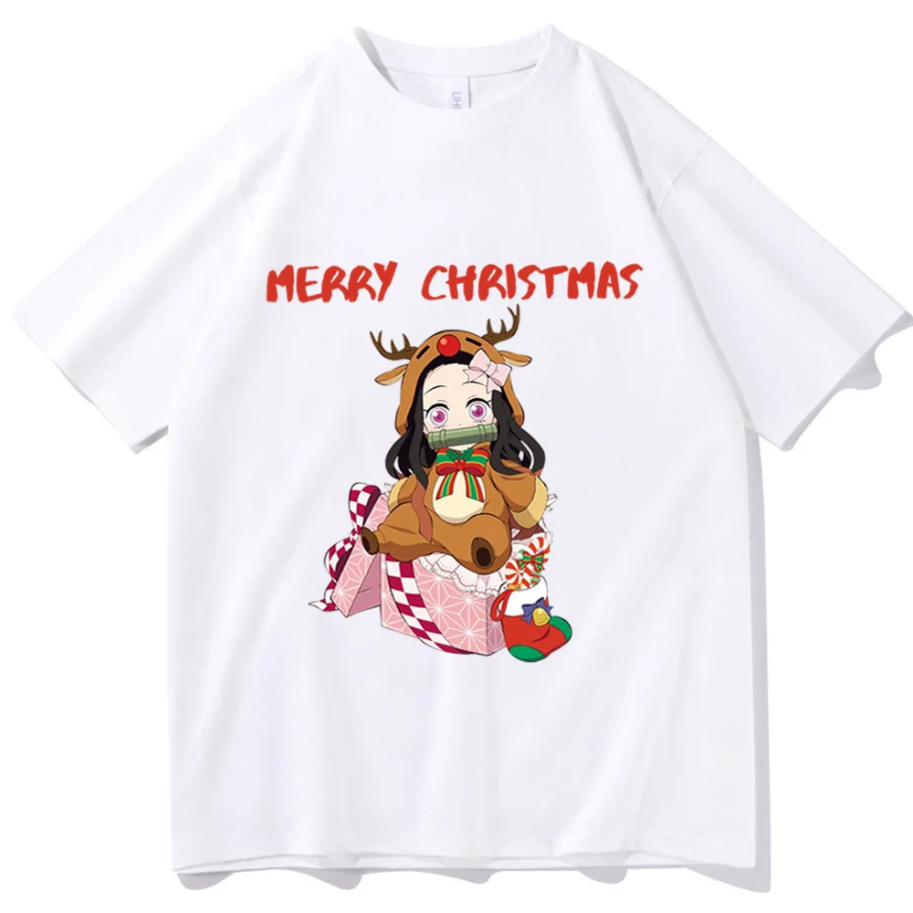 

Рождественская дизайнерская футболка Nezuko с японским аниме, подарок для друга, Рождественская футболка унисекс с круглым вырезом и коротким рукавом