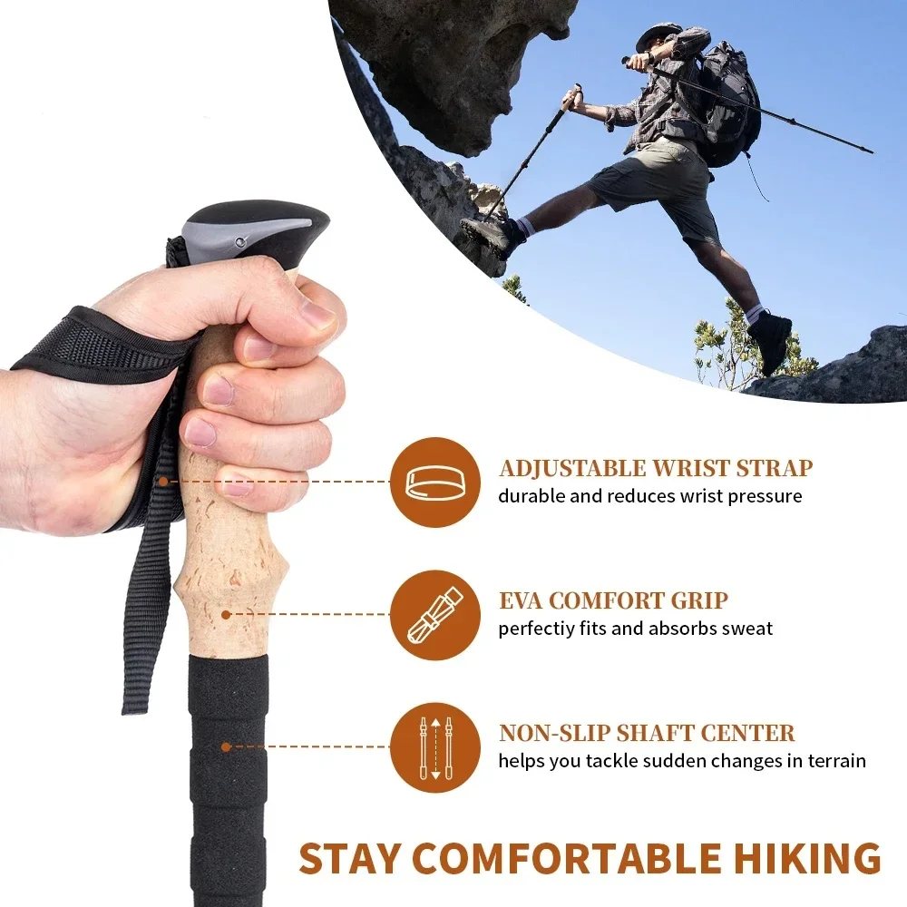 2PCS Aluminum Trekking Poles Collapsible Telescopic Hiking Sticks Lightweight Nordic Walking Canes Anti Shock Climbing Stick 3