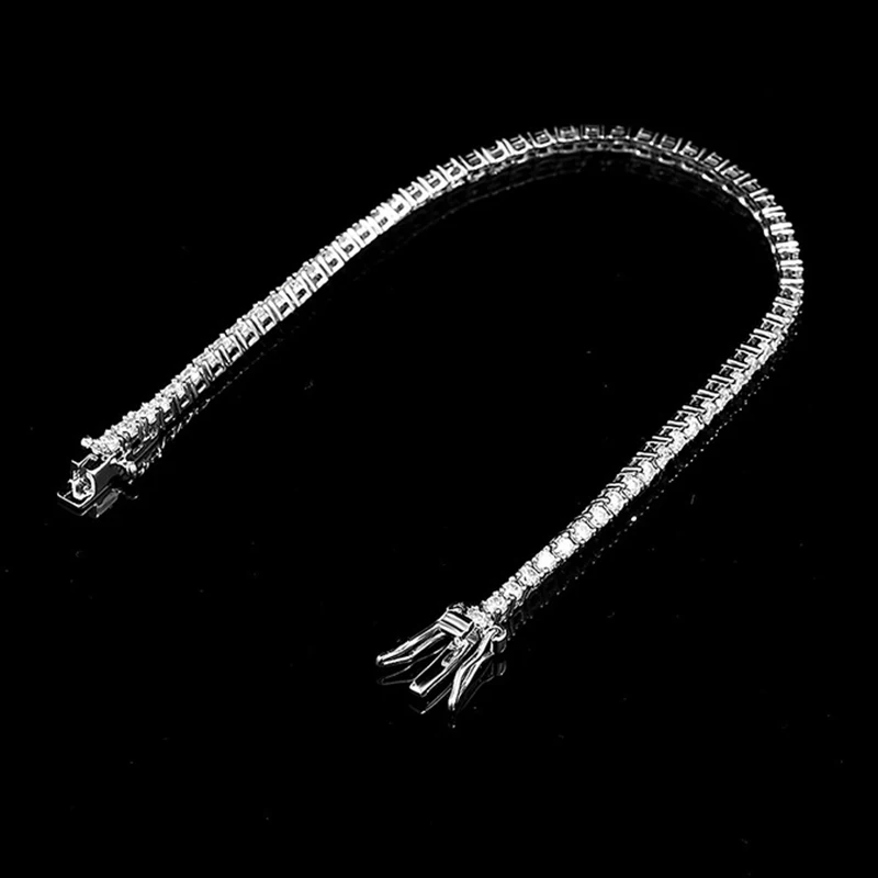 NeeTim 2mm D Color Moissanite Tennis Bracelet 925 Sterling Silver with White Gold Plated Bracelets for Women Pass Diamond Tester