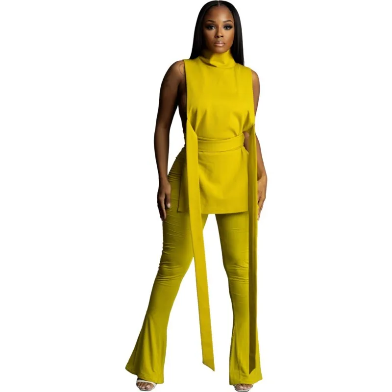 Sexy African Suit Sleeveless Top Trumpet Long Pants 2 Piece Sets Women Outfit Solid Color Slim Fit Elegant Ladies Clothes Summer 2022 summer new men s sets short sleeve round neck solid color simple shirt and casual pants two piece african men s suit（m 4xl）