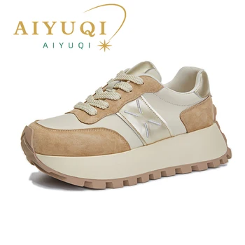 AIYUQI 여성용 포레스트 검프 슈즈, 정품 가죽, 2024 용수철, 새로운 플랫폼 스니커즈, 여성 캐주얼 패션