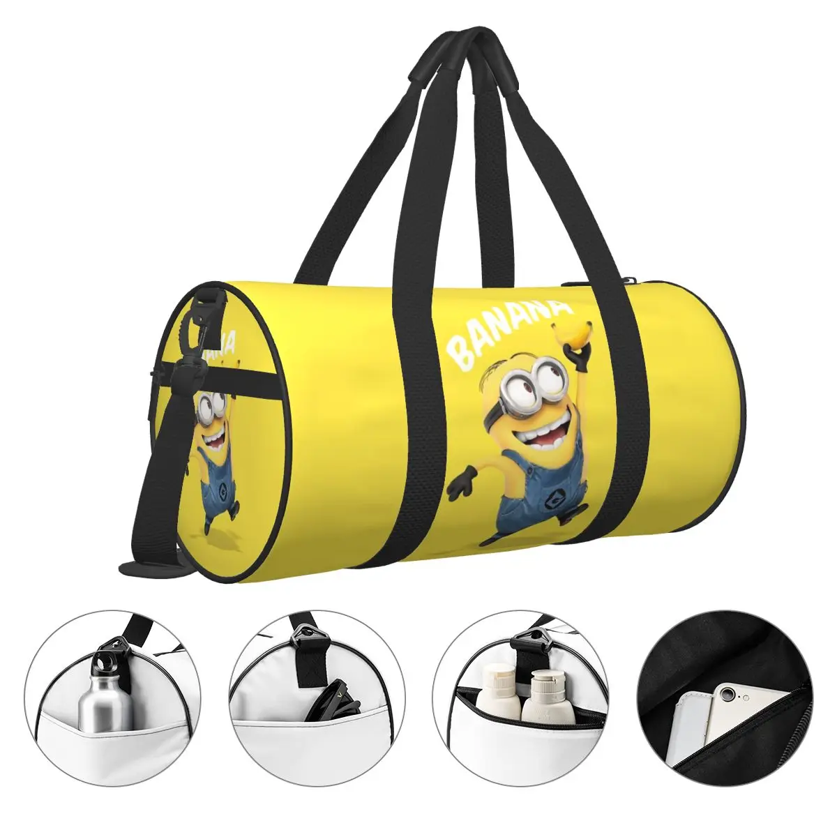 Round Large Capacity Travel Duffel Bag M-Minions Banana Male Female Large-Capacity Hand Luggage Sports Fitness Bag