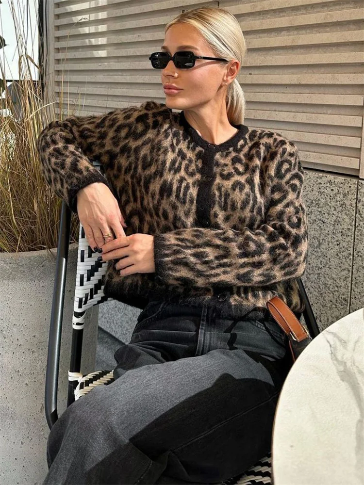 Suéter tipo cárdigan de leopardo para mujer, con estampado de moda en contraste, holgado, de manga larga, para ir al trabajo, cárdigan de otoño para mujer