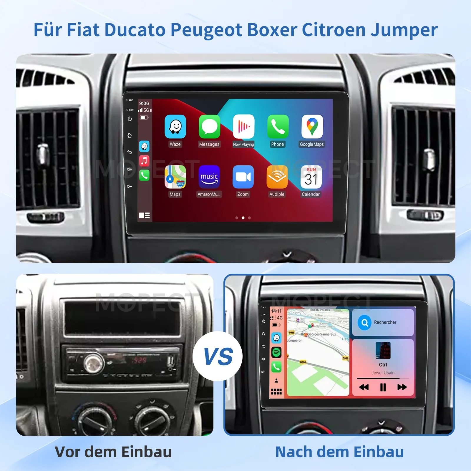 Radio para Auto MOPECT Android 15 para Fiat Ducato, Peugeot Boxer, Citroen Jumper 2006-2022, Carplay Inalámbrico, Multimedia, Android Auto, AM 2