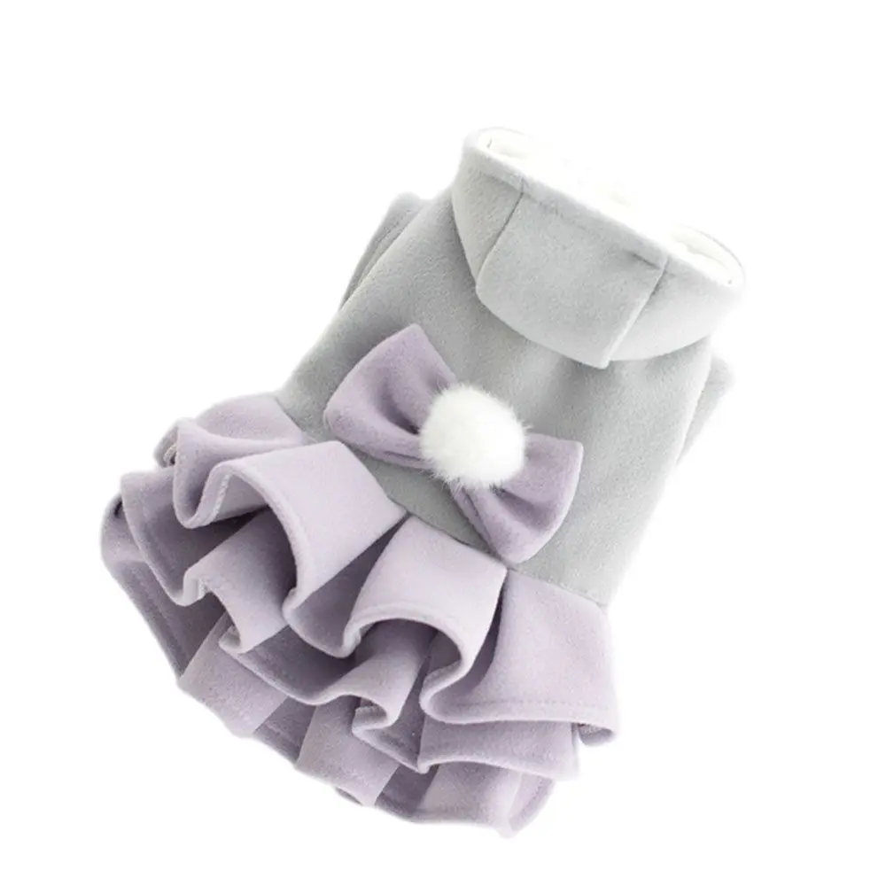 Dogs and Cats Winter Dress Tutu Hairball&Bow Design Female Pet Puppy Warm Coat Outfit