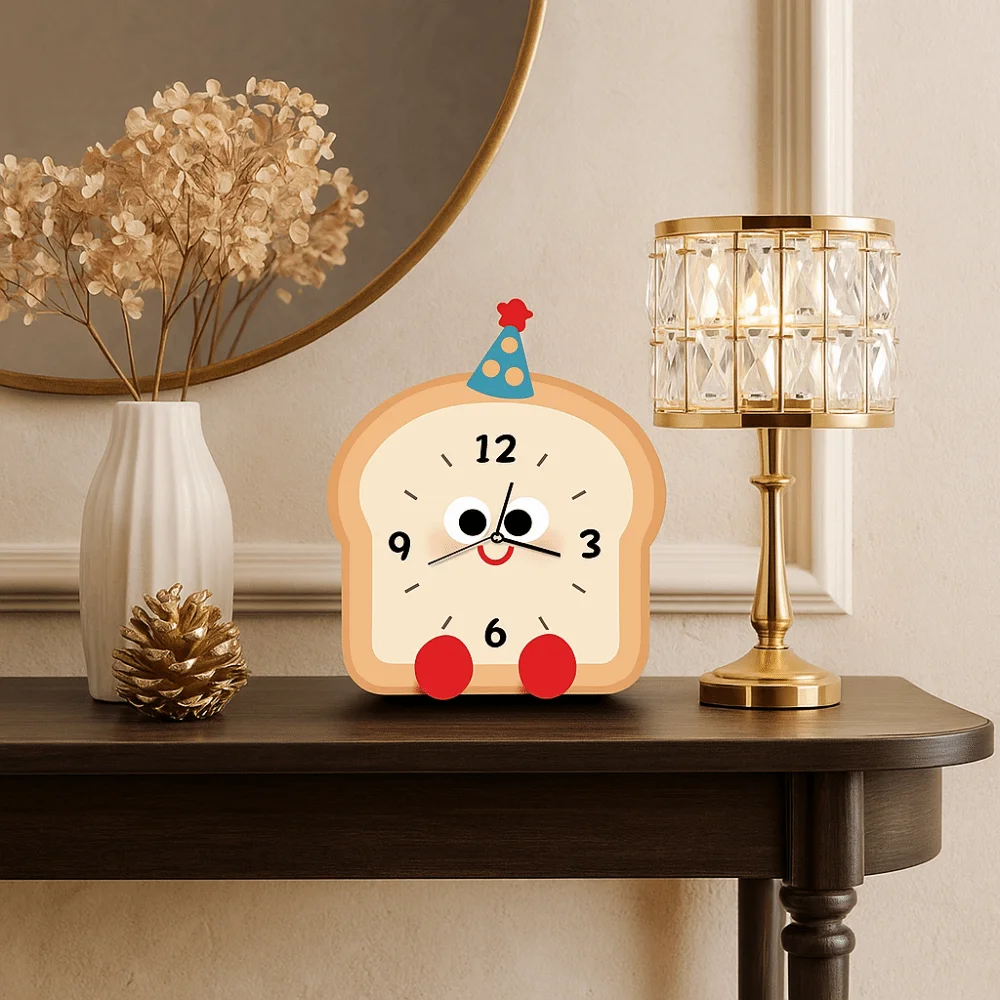 Home Ornaments Cream Style Tabletop Clock Exquisite Portable Desk Clock Battery Operated Cartoon Bedside Table Clock Bedroom