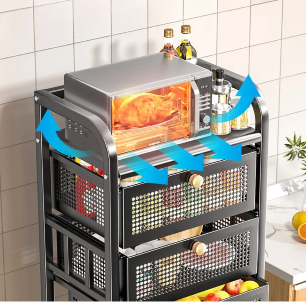 Kitchen Trolley With Basket Kitchen Storage Rack And Hand Pull-Out Layered Trolley Floor-To-Ceiling Multi-Layer Storage Rack