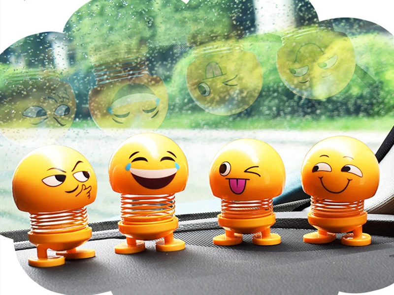 Car Ornaments Bobblehead Dolls Cute Cartoon Funny Wobble Head Robot Lovely Auto Interior Dashboard Decoration Facial Expression