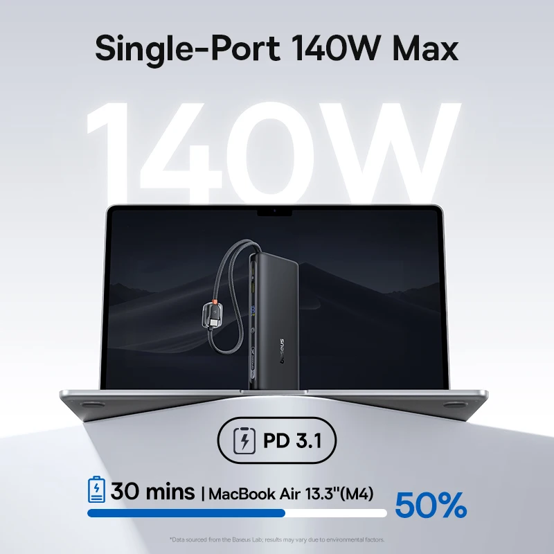 Baseus 25000mAh 145W Power Bank Built-In Dual USB-C Cable Fast Charge Digital Display Power Bank  For Mac iPhone 17 Samsung S25