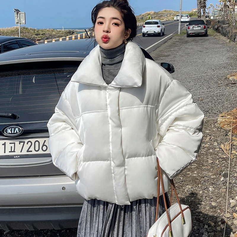 

Women's Hooded Parkas Solid Color Bread Jacket For Ladies Zipper Loose Fashion Autumn Winter Short Cotton Coat