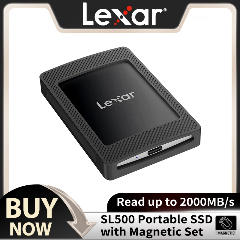 2000MB/s 속도의 Lexar SL500 PSSD 마그네틱 슈트, 간편하게 고정 가능한 USB3.2 Gen2X2 Type-C to Type-C 케이블, PS5/태블릿/노트북/Xbox용 4K 지원