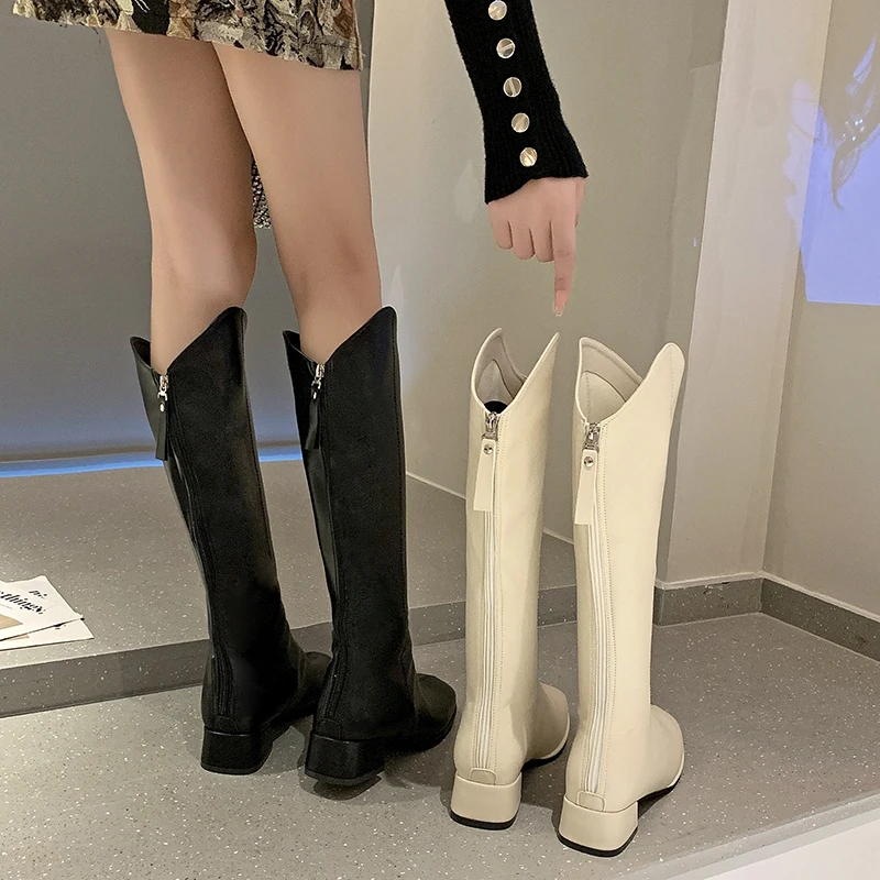 2022 New Fashion Knee High Boots Women's Winter Thick Heel Stretc Long Slip On Autumn Shoes Woman  Length large size 34-43