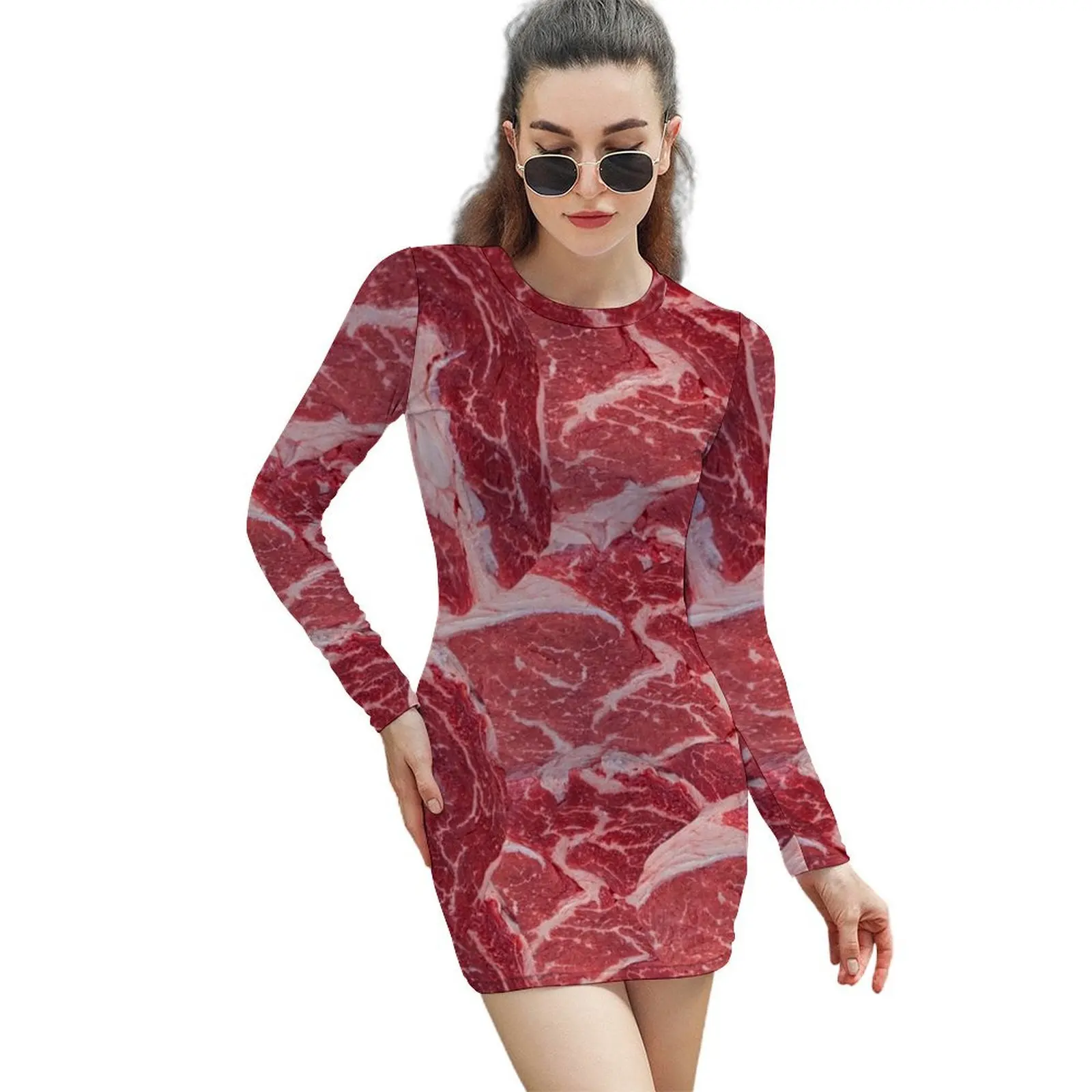 Meat Long-Sleeved Sheath Dress Clothing womens clothing
