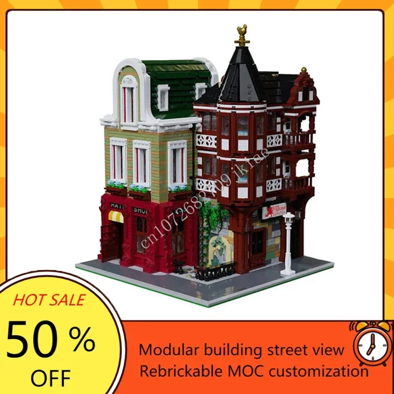 

3794 шт. Индивидуальные Модульные строительные блоки MOC для магазина, улицы, модели зданий, кирпичи, детские игрушки на день рождения, рождественские подарки