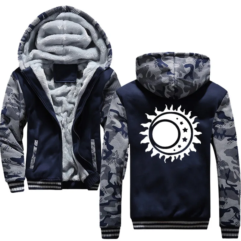 

moon and sun winter Tracksuit Men Fashion Thicken Velvet Casual Hooded Warm Thick Hoodie Solid Sweatshirt