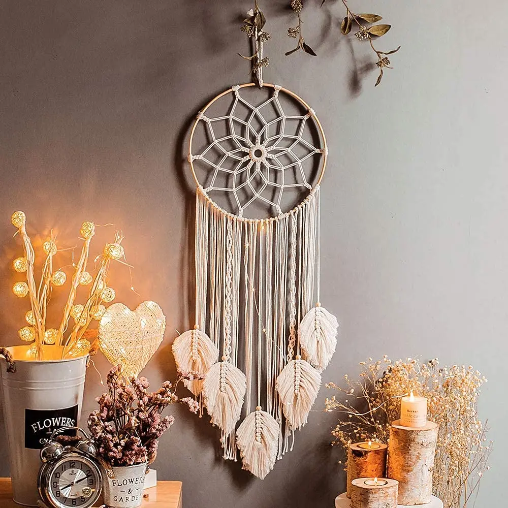 Leaf Macrame Dream Catcher Boho Macrame Wall Hanging Woven Tapestry Bohemian Wall Decor Room Decoration Farmhouse Dorm Room