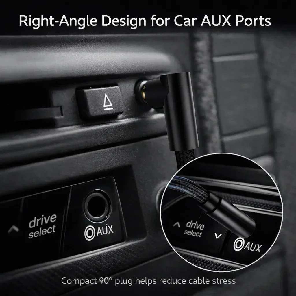 Durable 3.5mm AUX Audio Cable with Right-Angle Design and Braided Nylon Finish