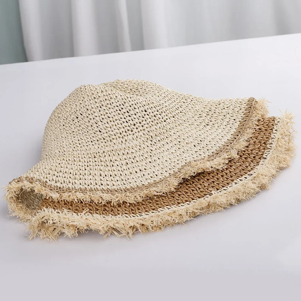 Womens Straw Hats Chinese Straw Hat Panamas UV Protection Sun Visor Beach Hats Women Visors Foldable Female Summer Sun Hat