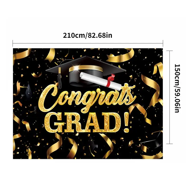 Congrats Grad Backdrop Black and Gold Congrats Party Banner Photography Prop 82.7x59in Background Party Decorations for School