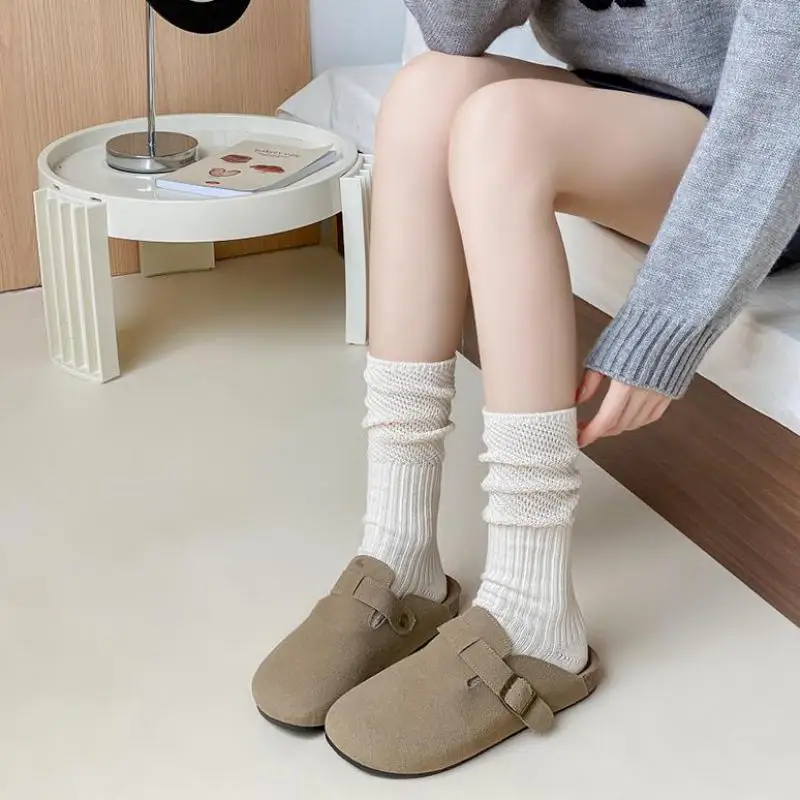 

Loose Mouth Coarse Needle Piled Socks Women's Mid-socks Korean Solid Color Breathable New Fashionable Comfortable Footwear 2023
