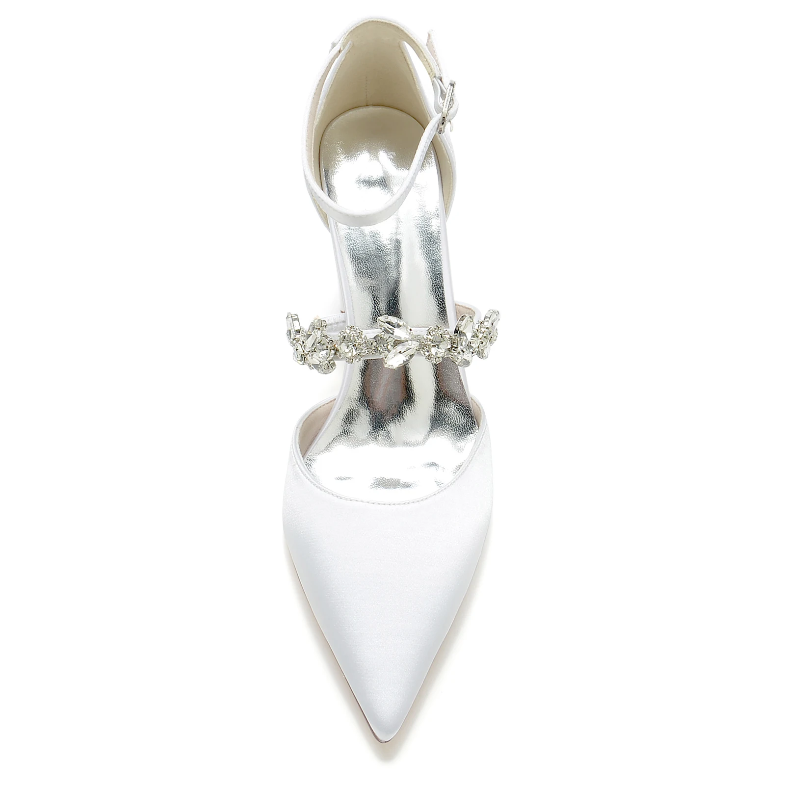 Thick Heel Lady Satin Evening Dress Shoes Pointed Toe with Crystal Strap Middle Ankle Strap Bridal Wedding Party Cocktail Lady 5