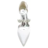 Thick Heel Lady Satin Evening Dress Shoes Pointed Toe with Crystal Strap Middle Ankle Strap Bridal Wedding Party Cocktail Lady 5