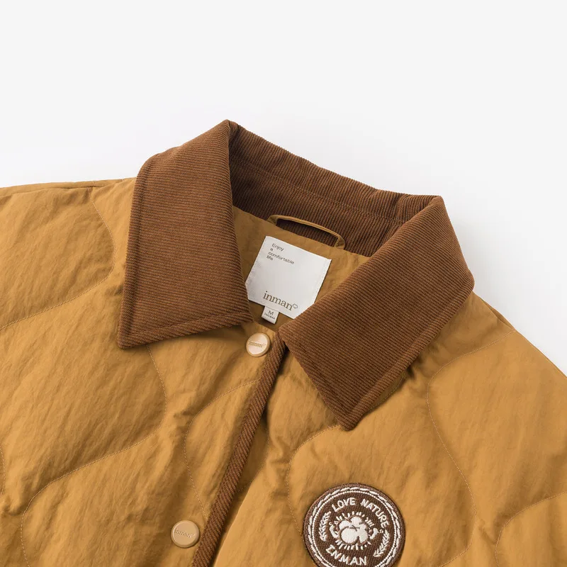 INMAN Women Down Jacket 2023 Winter Long Sleeve Contrast Lapel Loose Thick Coat Fashion Versatile Apricot Coffee Warm Outwear