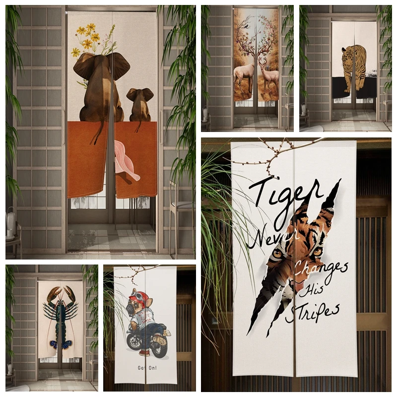 

Art Animals Door Curatin Elephant Japanese Noren Doorway Partition Curtain For Kitchen Bedroom Bathroom Door Decor Half Curtain