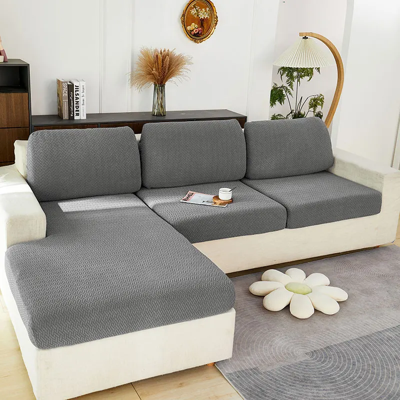 Jacquard Fabric Solid Colors Sofa Seat Cover For Living Room Removable Couch Slipcover Thicken Elastic Furniture Protector 5
