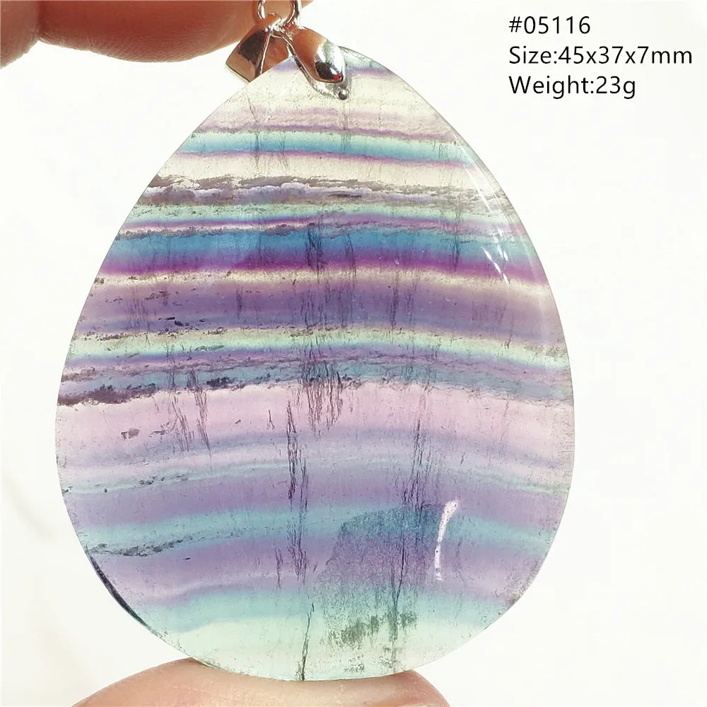 Fluorite Pendant Necklace Natural Colorful Purple Fluorite Quartz Bead Pendant Necklace Water Drop Round Rainbow Purple Fluorite Women Men Jewelry