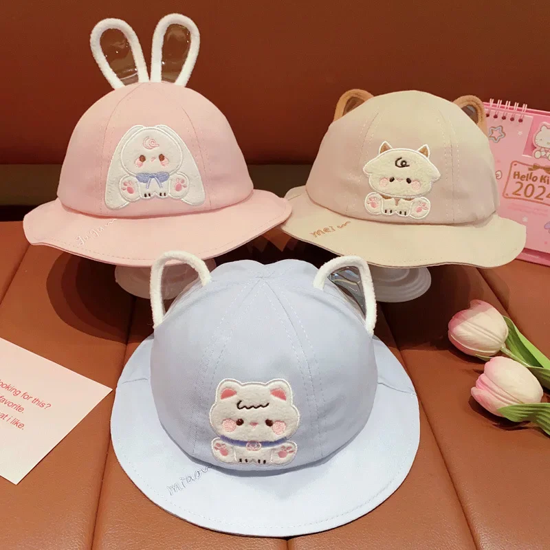 Summer Baby Girls Bunny Hat Neonato Cute Cartoontoddler Berretto Ricamato Outdoor Bambini Viaggi Ragazzi Fisherman Shading