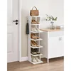7 Tier Vertical Shoe Rack, Narrow Shoe Storage Organizer with Hooks, Slim Wooden Corner Shoe Tower Rack, Robust and Durable 2