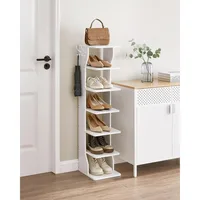 7 Tier Vertical Shoe Rack, Narrow Shoe Storage Organizer with Hooks, Slim Wooden Corner Shoe Tower Rack, Robust and Durable 2