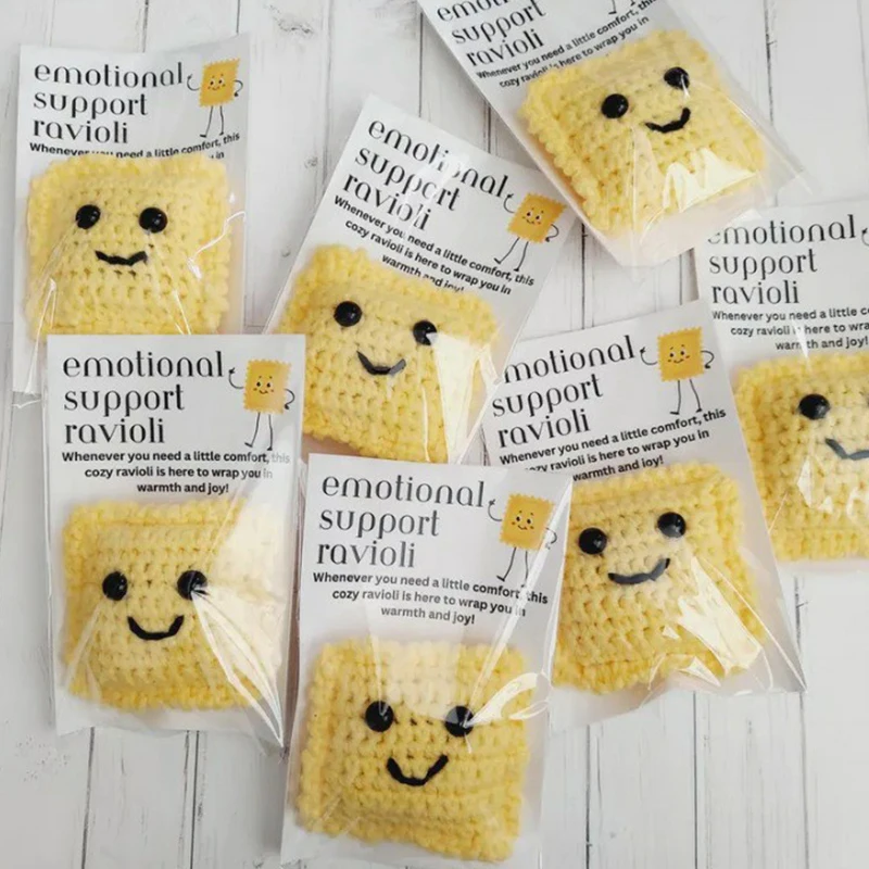 1PC 100% NEW Emotional Support Ravioli Knitted Positive Energy Pocket Doll With Card For Home Room Decoration Gift 2