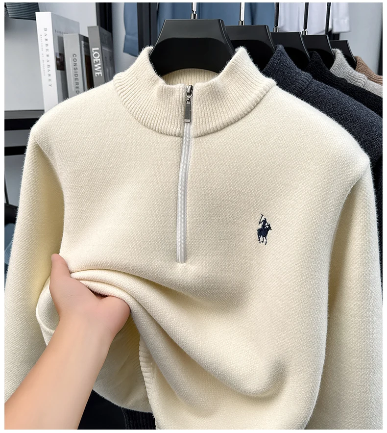 Hochwertiger Samt-Pullover mit Stehkragen und Reißverschluss für Herren Wintertrend Designer-Luxusmarke Paul-Stickerei warmer Strickpullover – Detail 7