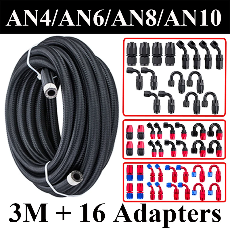 

3M AN4 AN6 AN8 Fuel Hose Oil Gas Cooler Hose Line Pipe Tube Nylon CPE Rubber 4x0 4x45 4x90 4x180 Degree Fitting Hose End Adapter