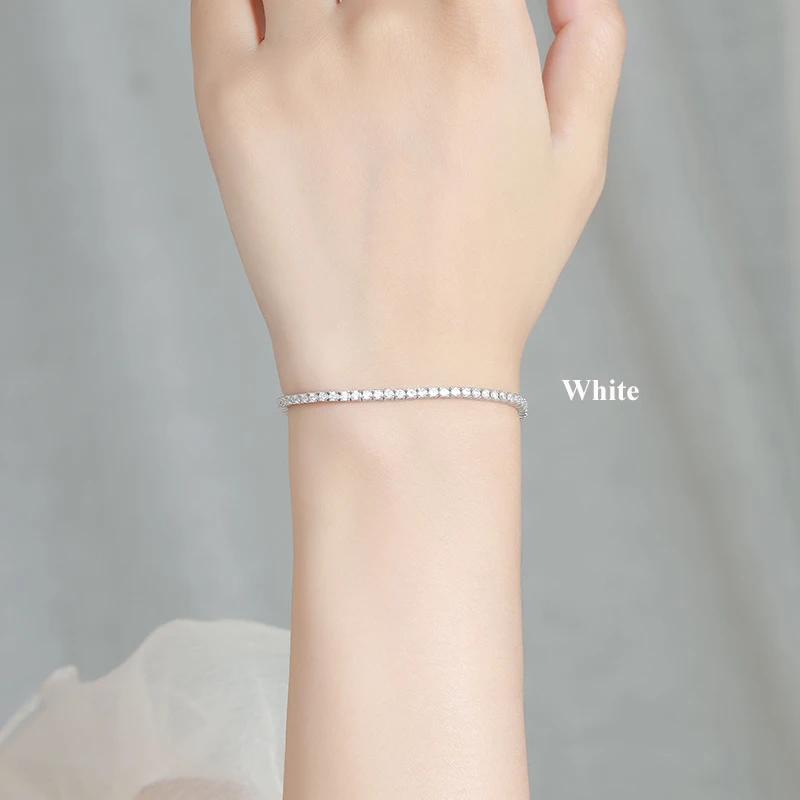 EWYA 풀 2mm 바이올렛 핑크 블루 화이트 5A 지르콘 테니스 팔찌 (여성용) S 고탄소 올 컬러 젬스톤 팔찌