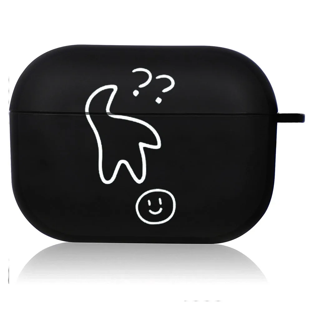 Creative Line Art Black Airpod Case - Cute Cartoon Design