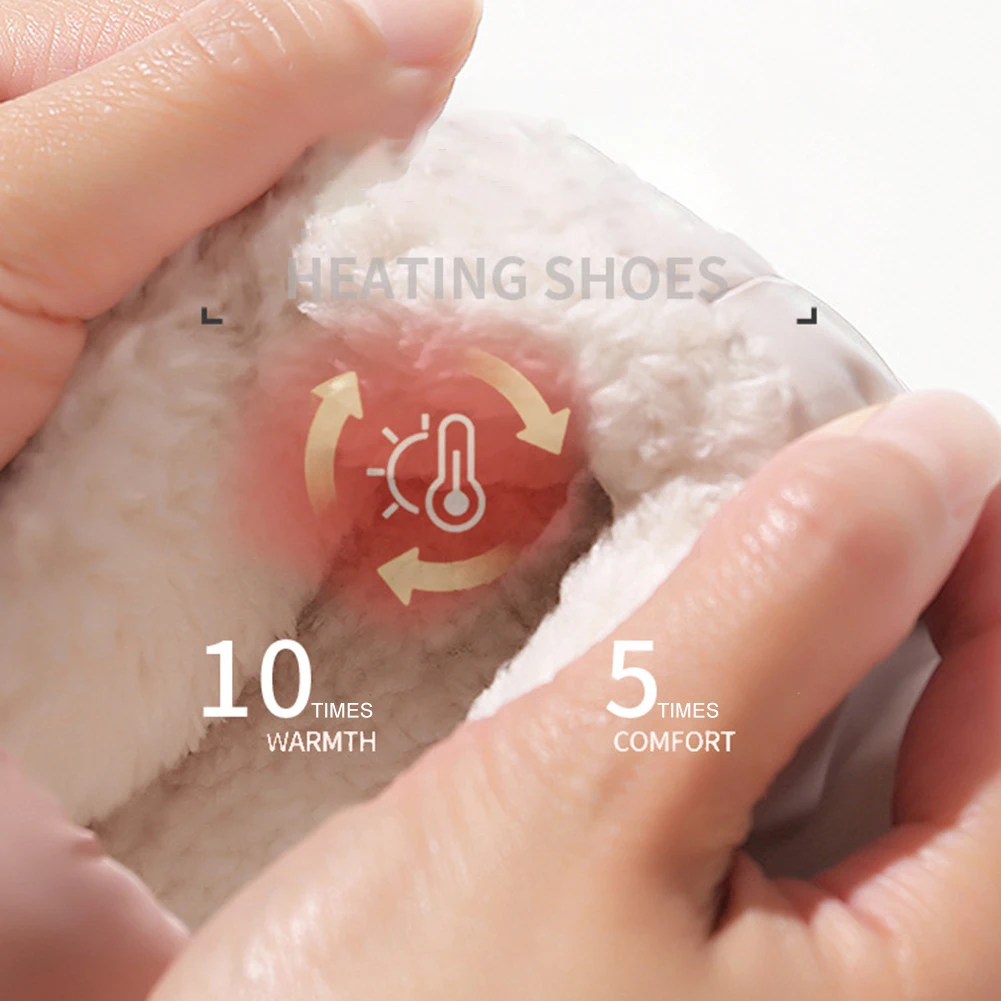 Unisex Rechargeable Foot Warmer with 3 Heating Levels USB Heated Slippers House Shoes Home Cotton Shoes for Winter 5