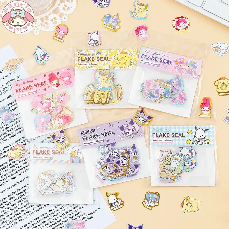

Sanrio Cartoon Stickers 40/pack Kawaii Children's Diy Photo Album Decorated With Paper Gilded Goo Card Cute Little Stickers