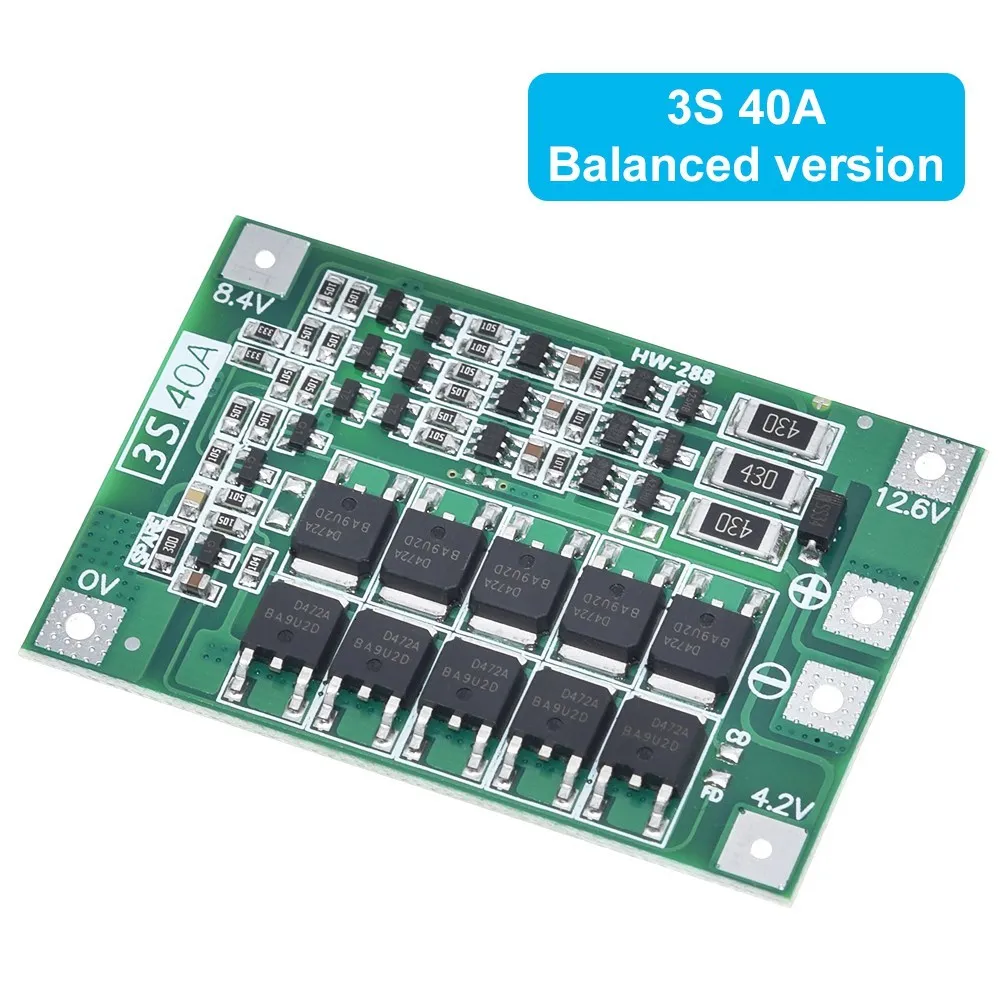 Enhanced Li-ion Battery Charger Protection Board with Balancing Function, 40A/60A for 11.1V to 16.8V Systems