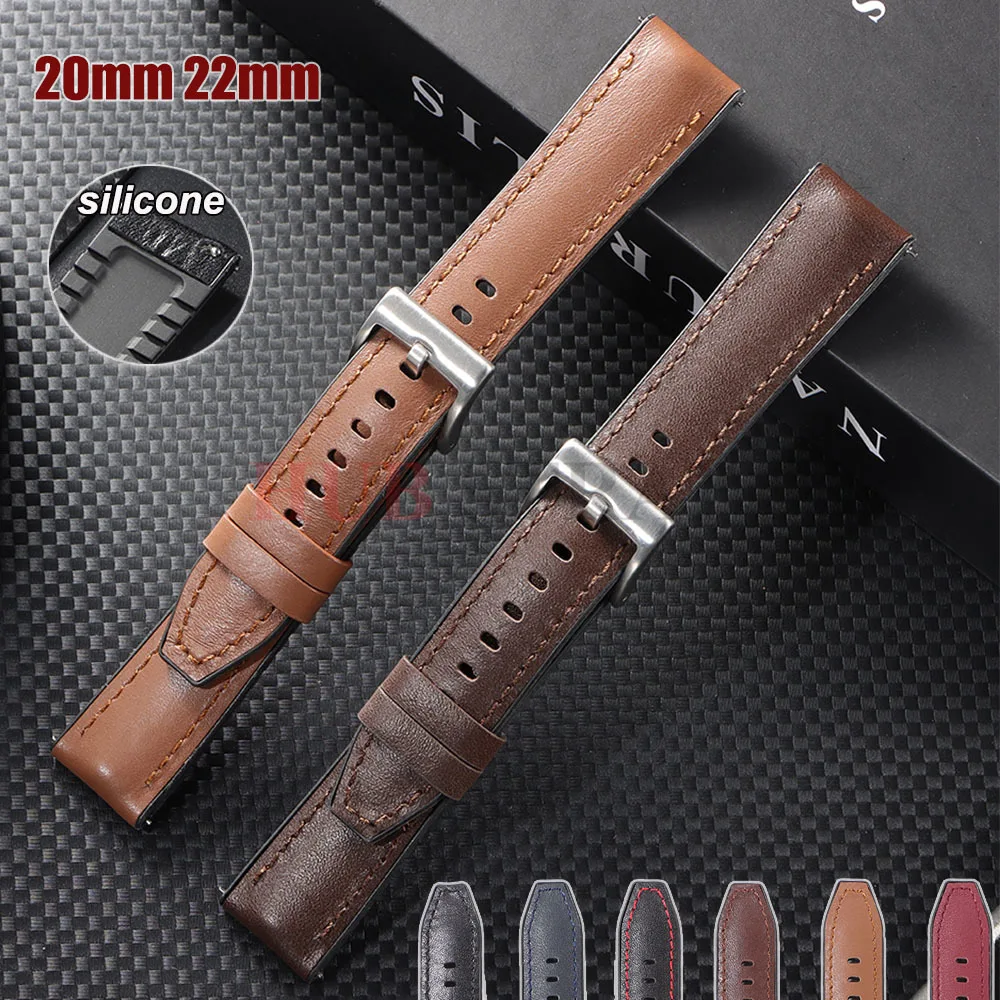 Universal Quick Release Leather Silicone Watch Strap - 20mm/22mm - Unisex Replacement Belt