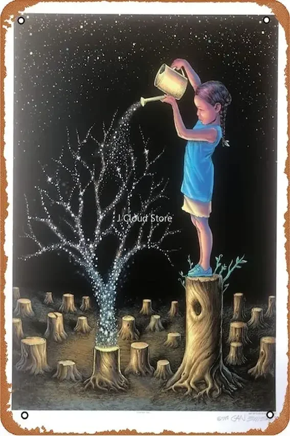 

STAR TREE GIRL 2020 EMEK Retro Metal Tin Sign Vintage Poster Wall Decoration Gift for Bar Music Club Man Cave Room Wall